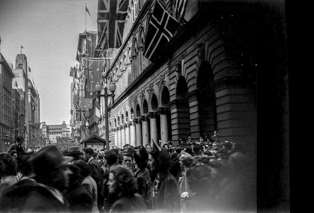 VE Day celebrations, Martin place, Sydney, 9th May, 1945