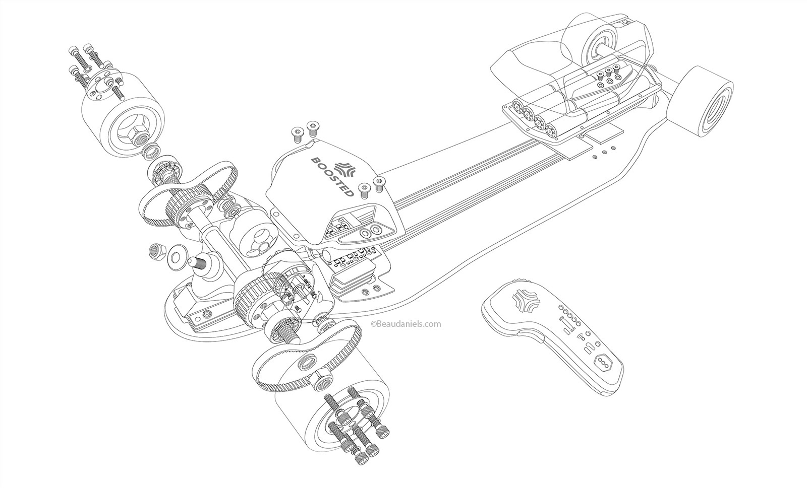 Line art for the illustration of the Boosted Board.