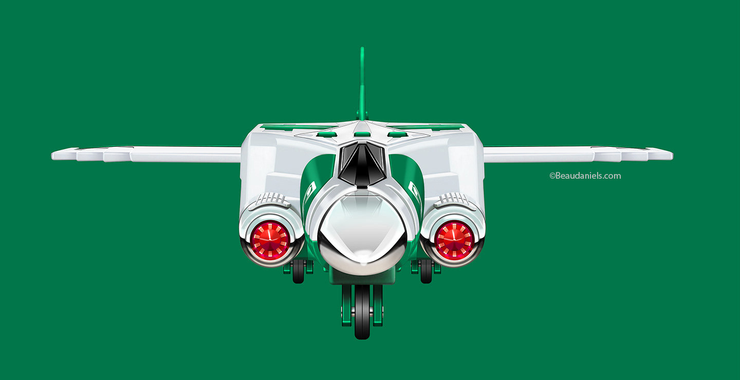 Hess packaging illustration. Front illustration of the jet plane