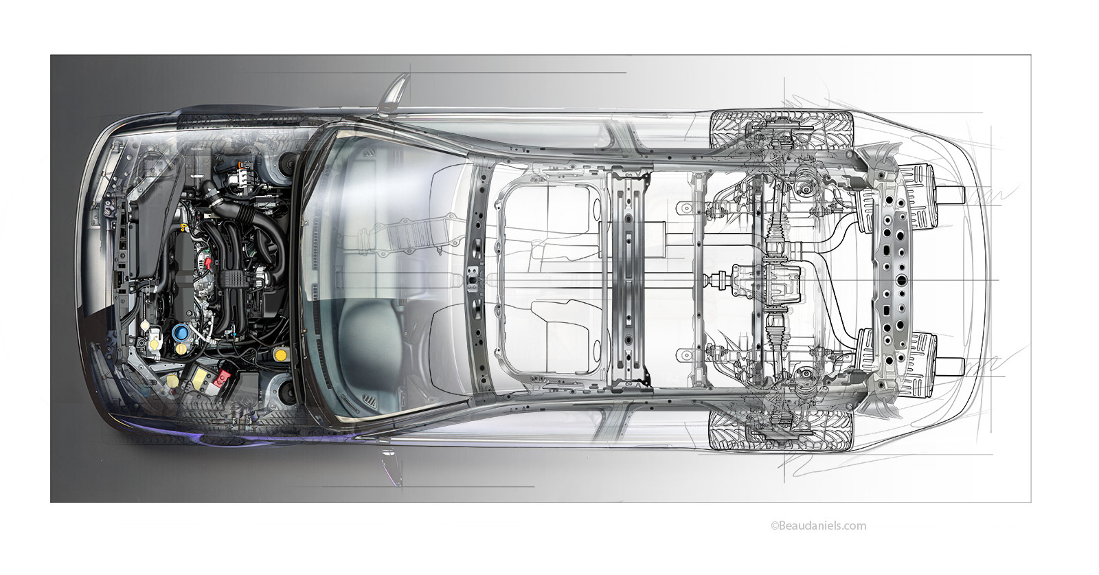 Over head view of a generic four dorr car