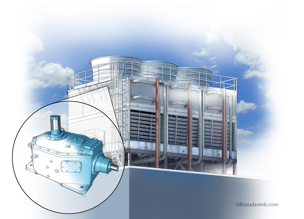 Cooling tower, fan motor and gear drive.