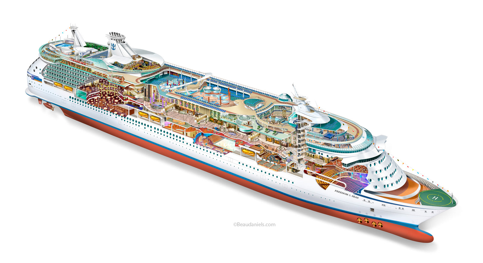 Royal Caribbean Cruise Line, Freedom of the Seas cutaway, Rendered in Adobe Photoshop.