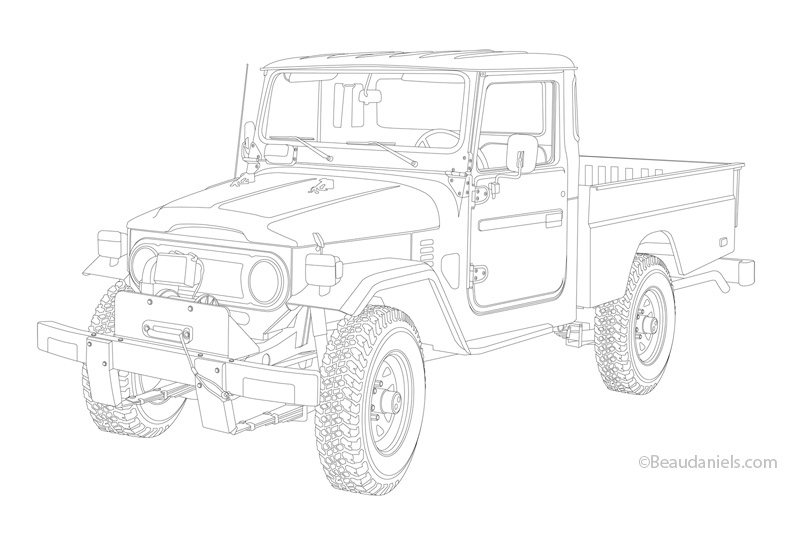 1957 FJ25 Landcruiser line art in adobe illustrator.