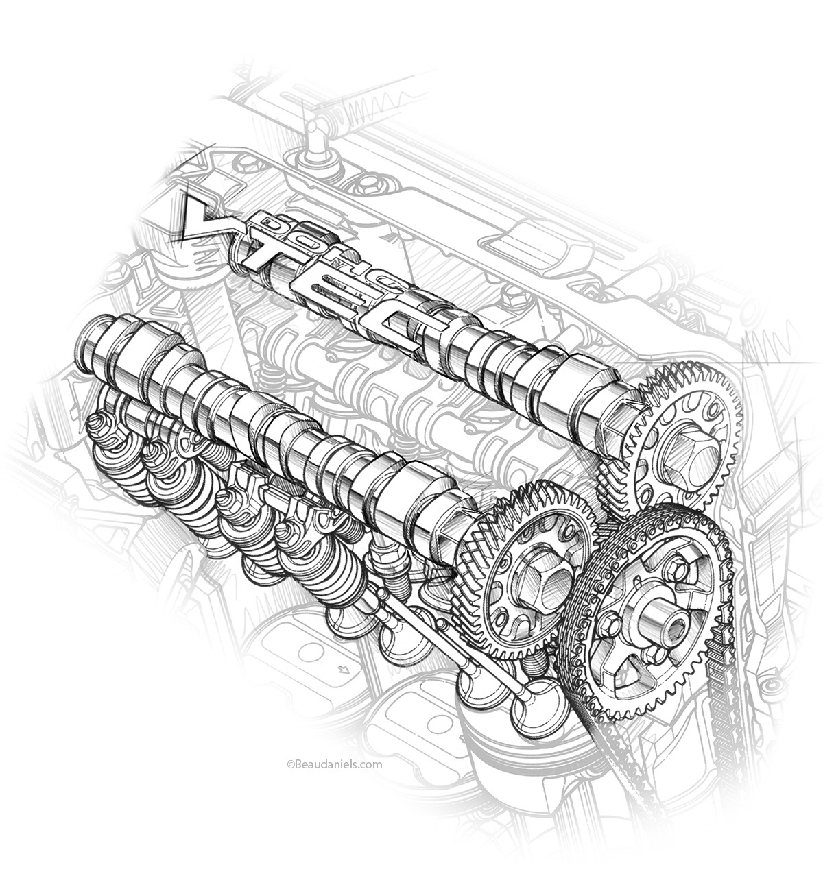Technical illustration, Beau and Alan Daniels. - Honda S2000 drawings