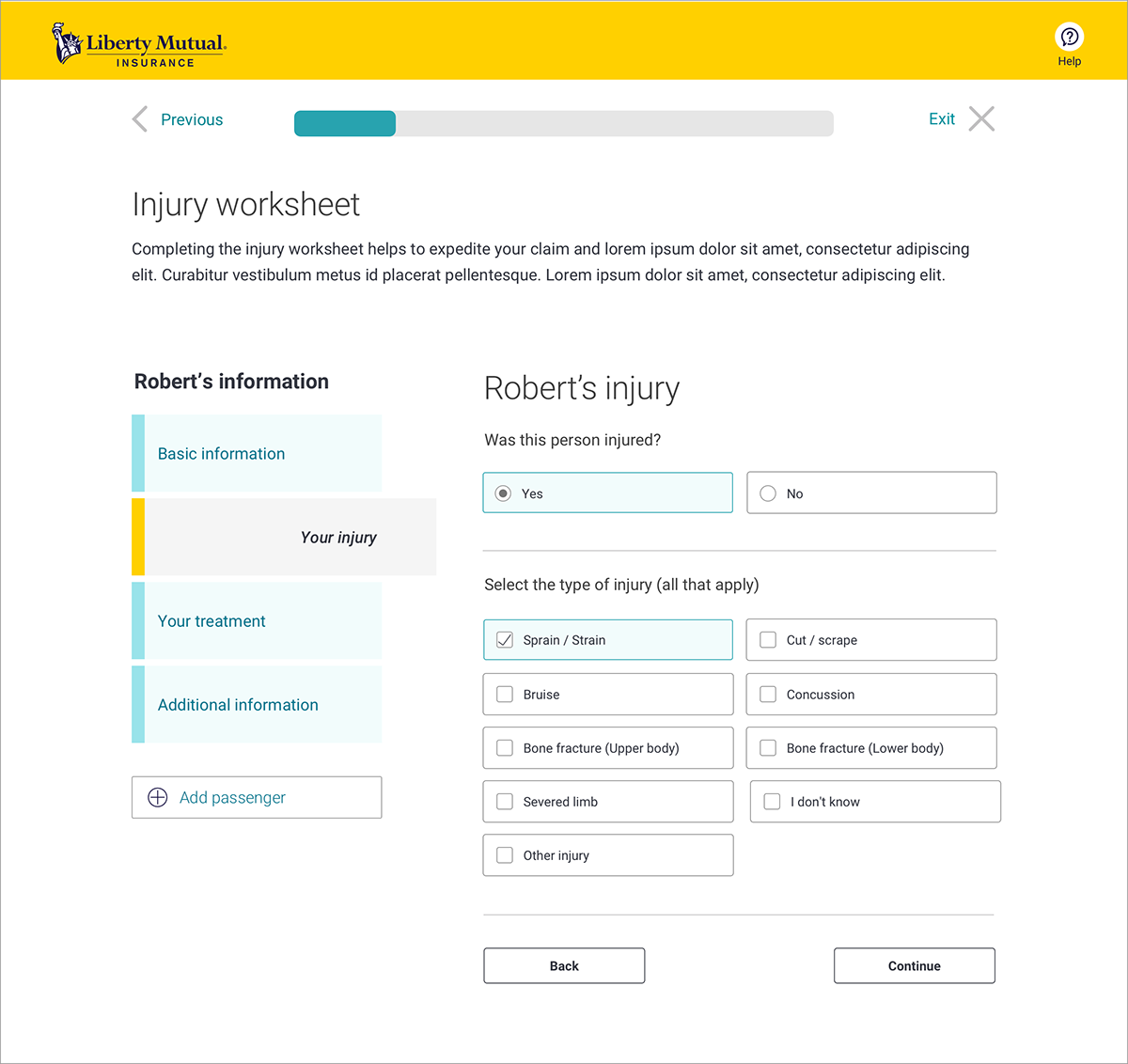 Richard Woolford Third party injury claim UX for Richard Woolford Third party injury claim UX for
