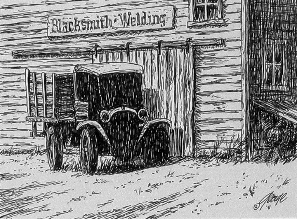Blacksmith & Welding; Pen and ink drawing; © 2011