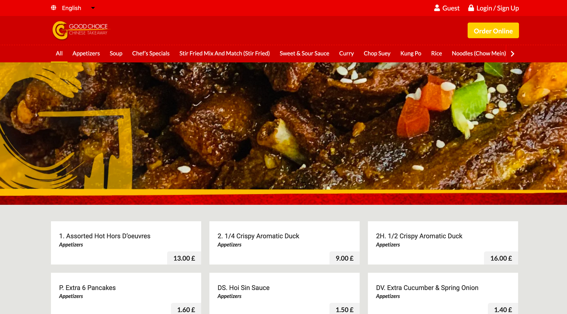 Personalised elements for Chinese Takeaway online ordering - to match my menu design
