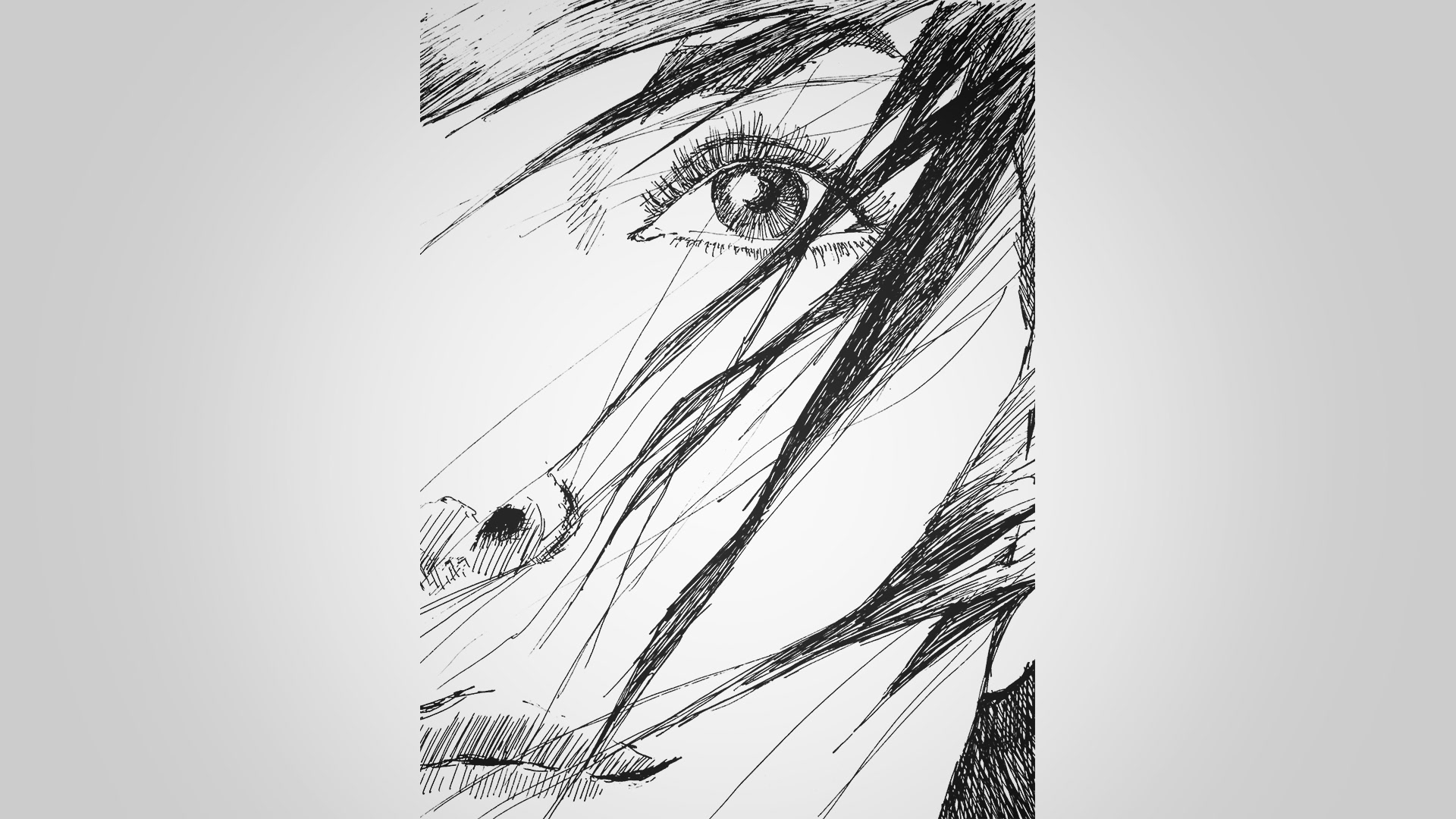 Custom Hand-drawn illustration of a woman's eye partially covered by her hair