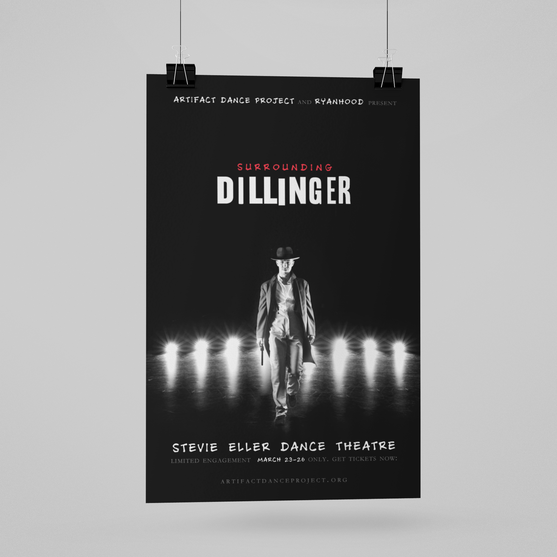 Tucson poster graphic design for the dance show "Surrounding Dillinger"