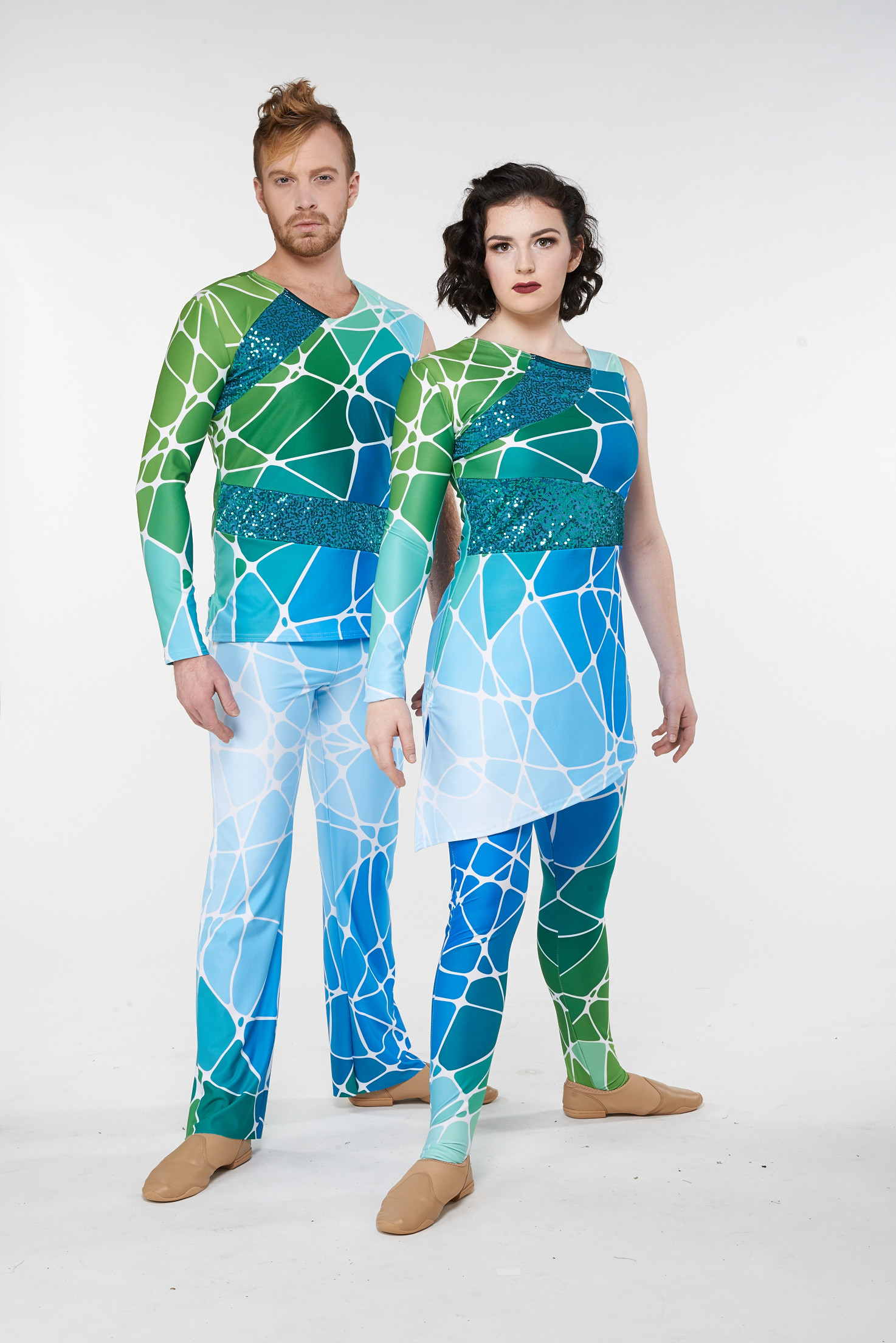 Venture Male Top-Female Tunic-teal micro sequin hybrid, digital pants/leggings