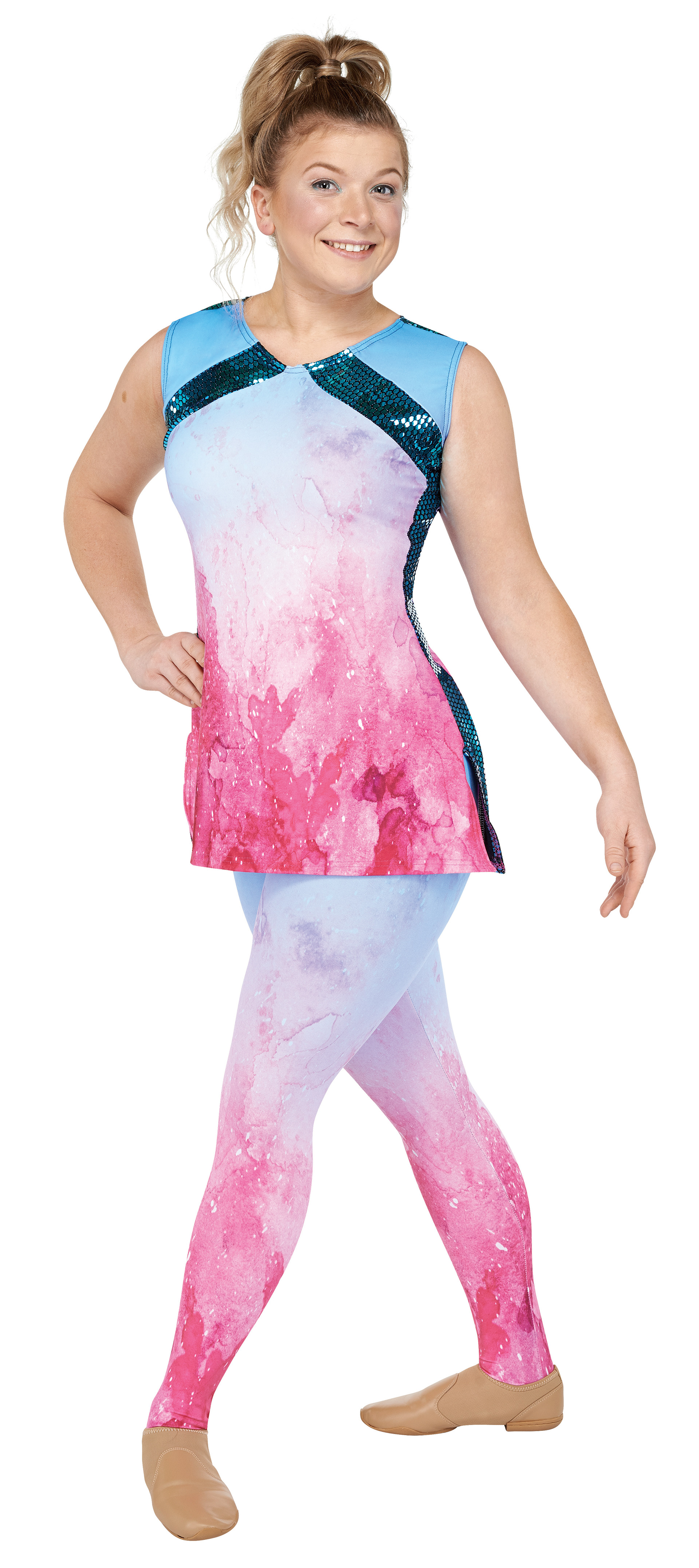 tunic, straight sweep. teal armor hybrid. separate leggings