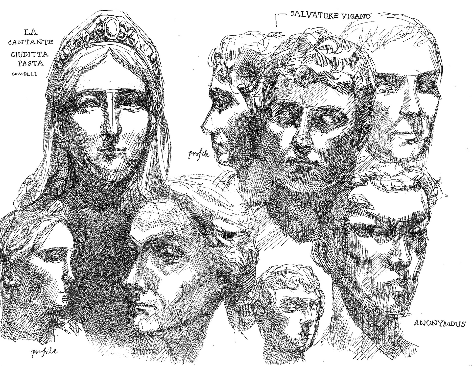 Pen Studies of Statues in Museo Teatrale alla Scala, Milan