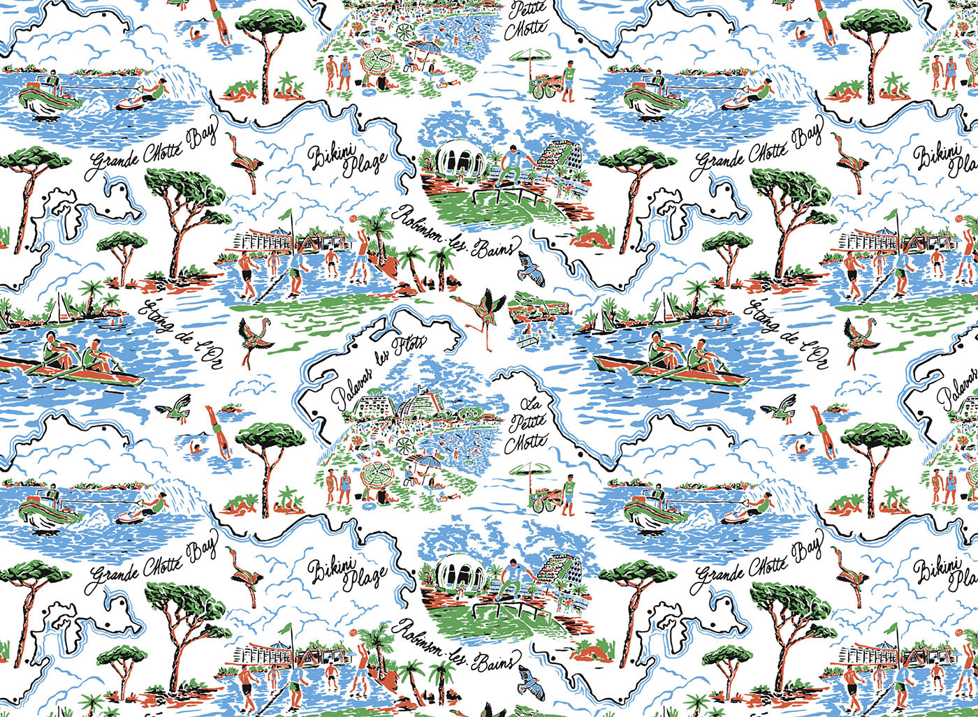 Illustration du motif textile La Grande Motte pour la collection Automne-Hiver 2018 de Robinson les Bains