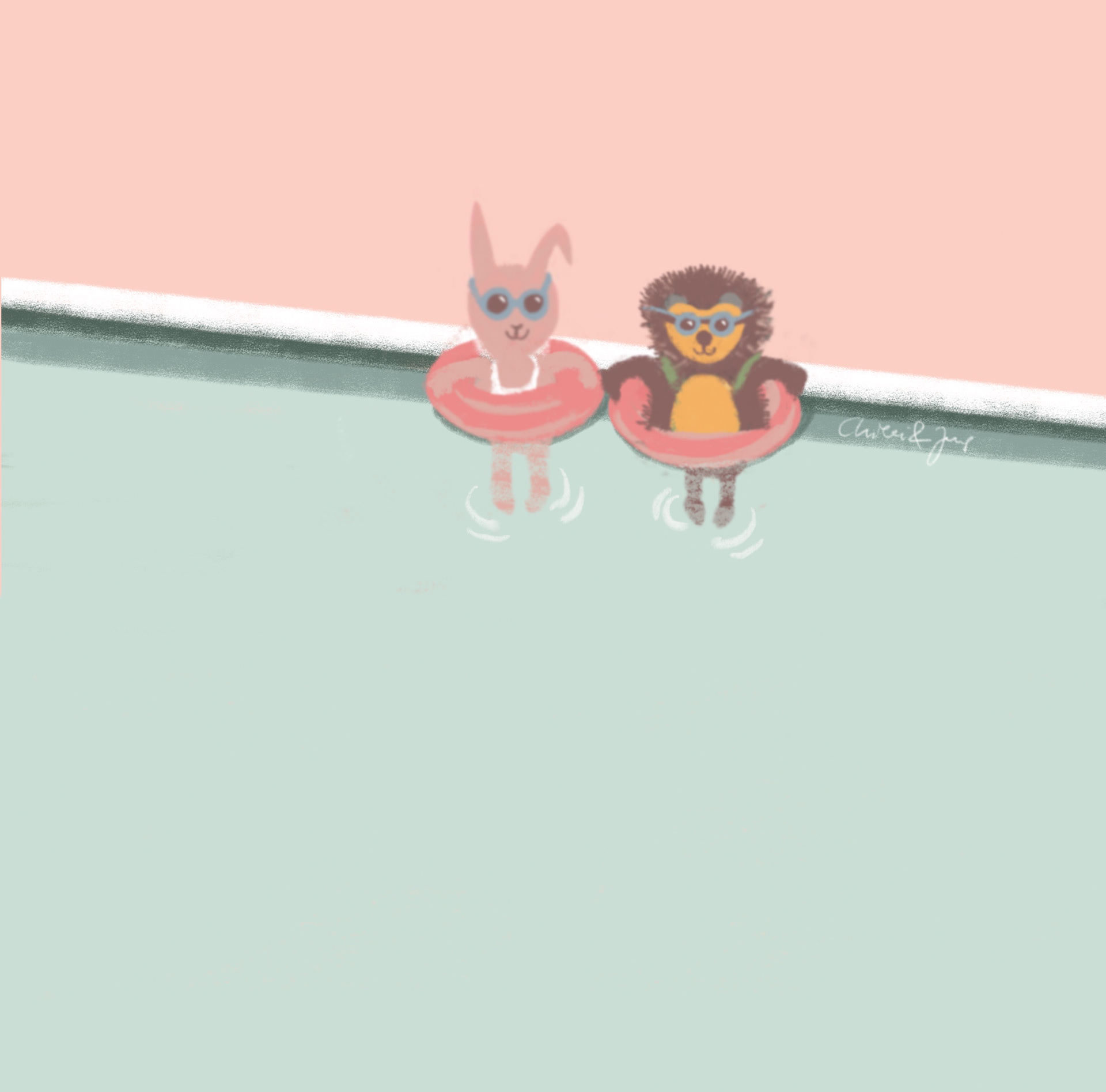 Chilli & Jens - Swim 2 - Postkarte oder Miniposter
