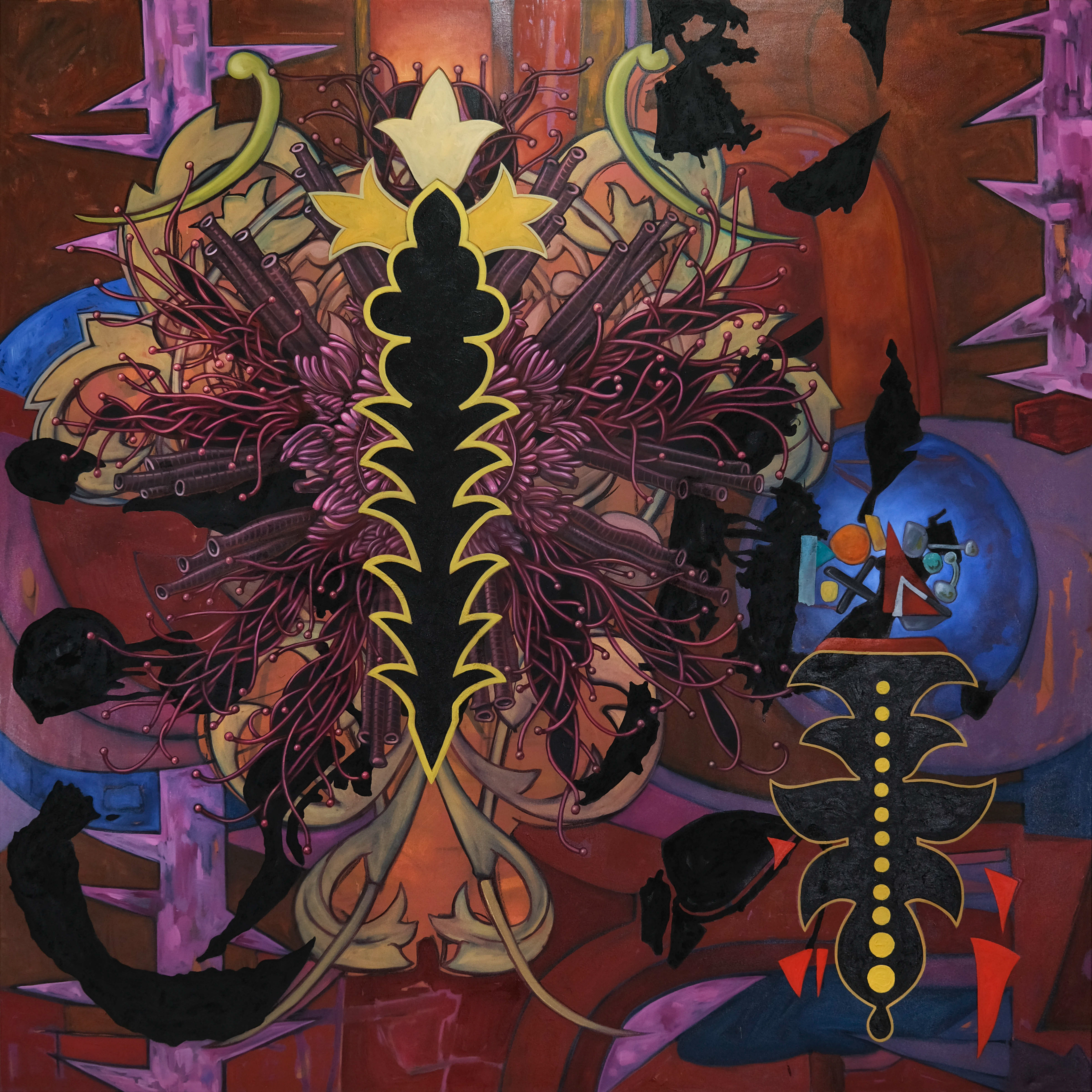 The First Visitation is Free, 2021, Mixed media on canvas, 84” x 84”